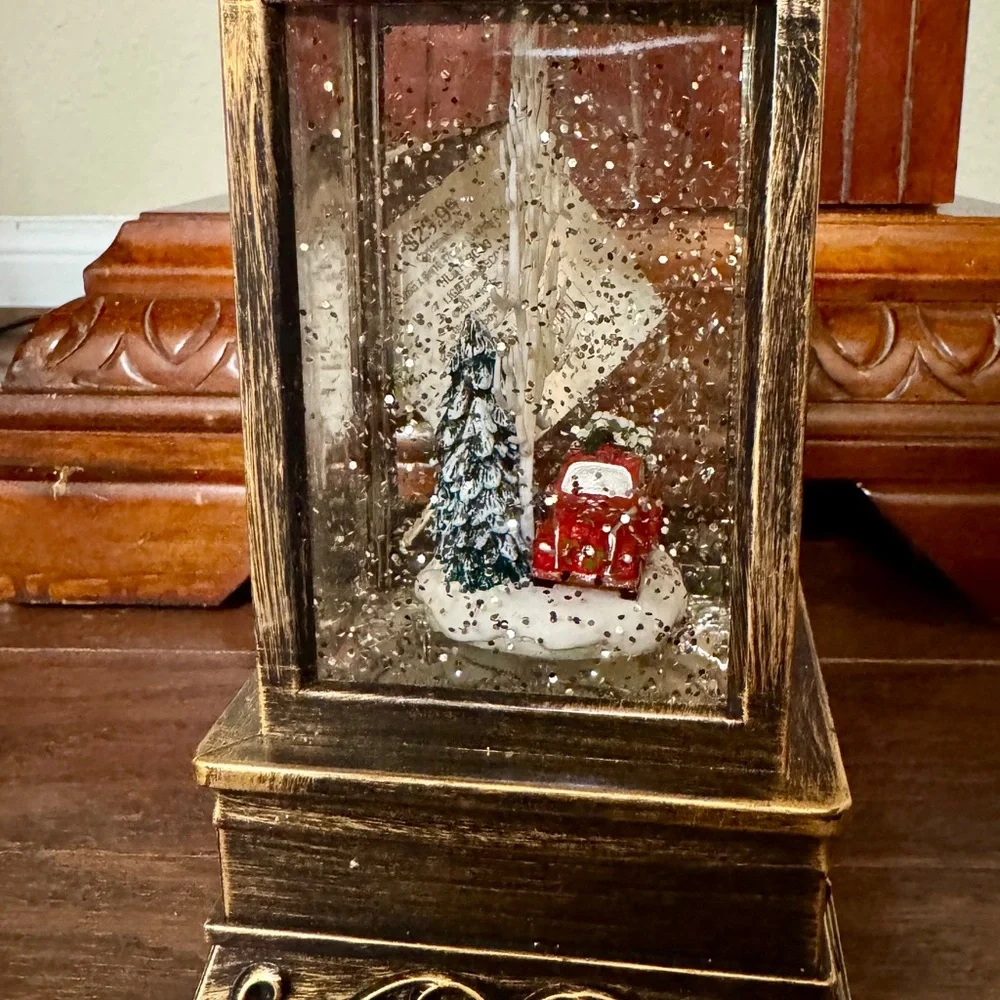 Vintage Bronze Lantern with Snow Globe Scene